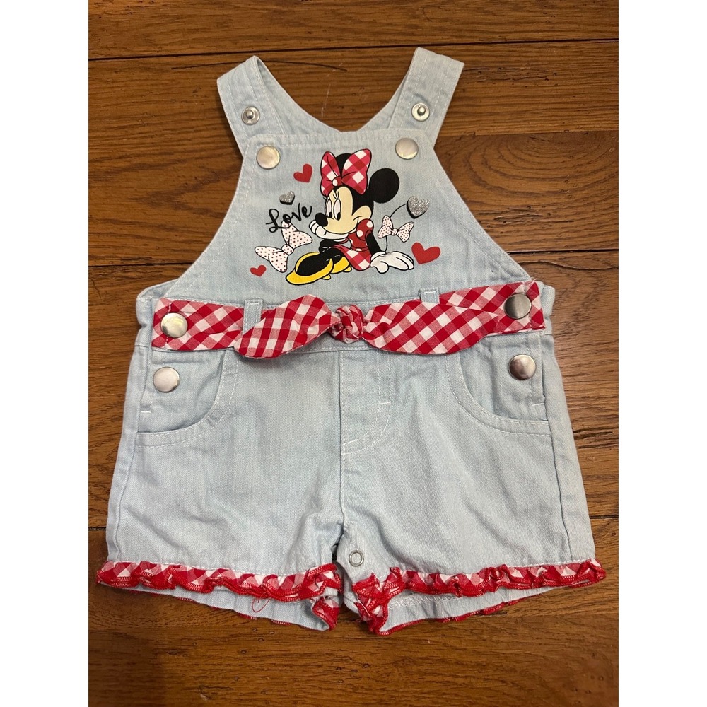 denim minnie mouse overalls with bow 0-3‎ mos